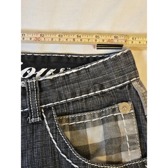 Victorious Mens Denim Jeans 36×32 Black Decorated Pockets Silver And Black Y2K - Picture 5 of 11